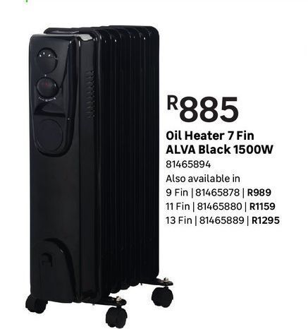 Oil heater 7 fin alva black 1500w offer at Leroy Merlin