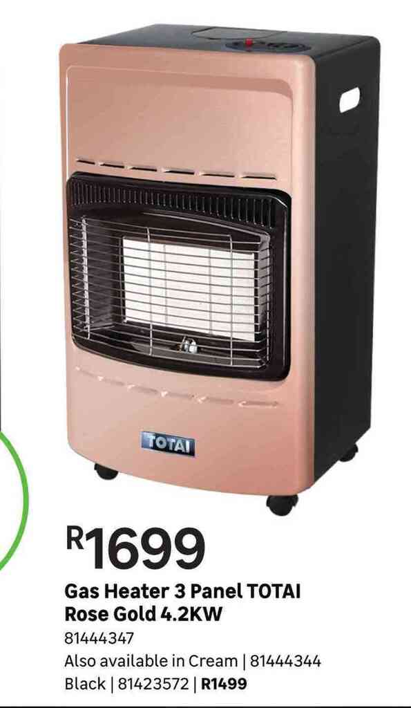 Totai 3 panel rose gold gas heater 4.2kw offer at Leroy Merlin