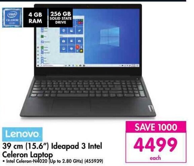 Lenovo 39 cm (15.6") Ideapad 3 Intel Celeron Laptop offer at Makro
