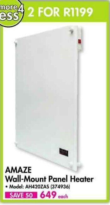 AMAZE Wall-Mount Panel Heater offer at Makro