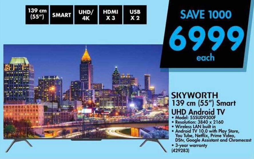 SKYWORTH 139 cm (55") Smart UHD Android TV offer at Makro