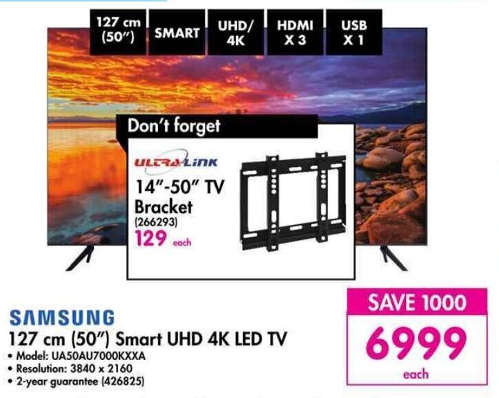 SAMSUNG 127 cm (50") Smart UHD 4K LED TV offer at Makro