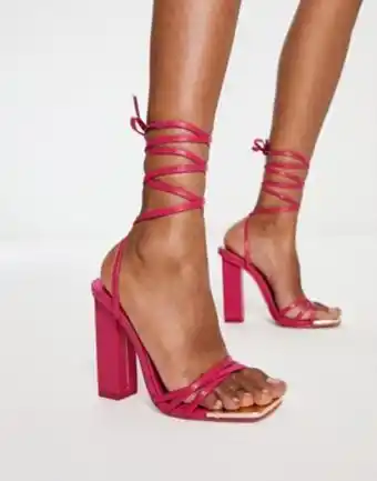Public desire amira tie up block heel sandals in hot pink