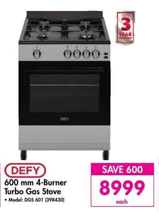 DEFY 600 mm 4Burner Turbo Gas Stove offer at Makro