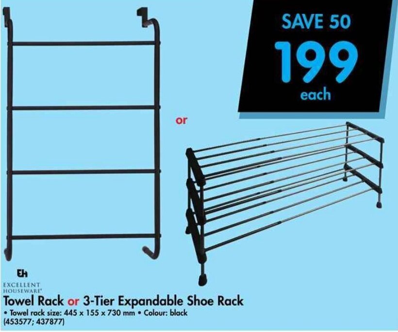 EXCELLENT HOUSEWARE Towel Rack or 3Tier Expandable Shoe Rack offer at