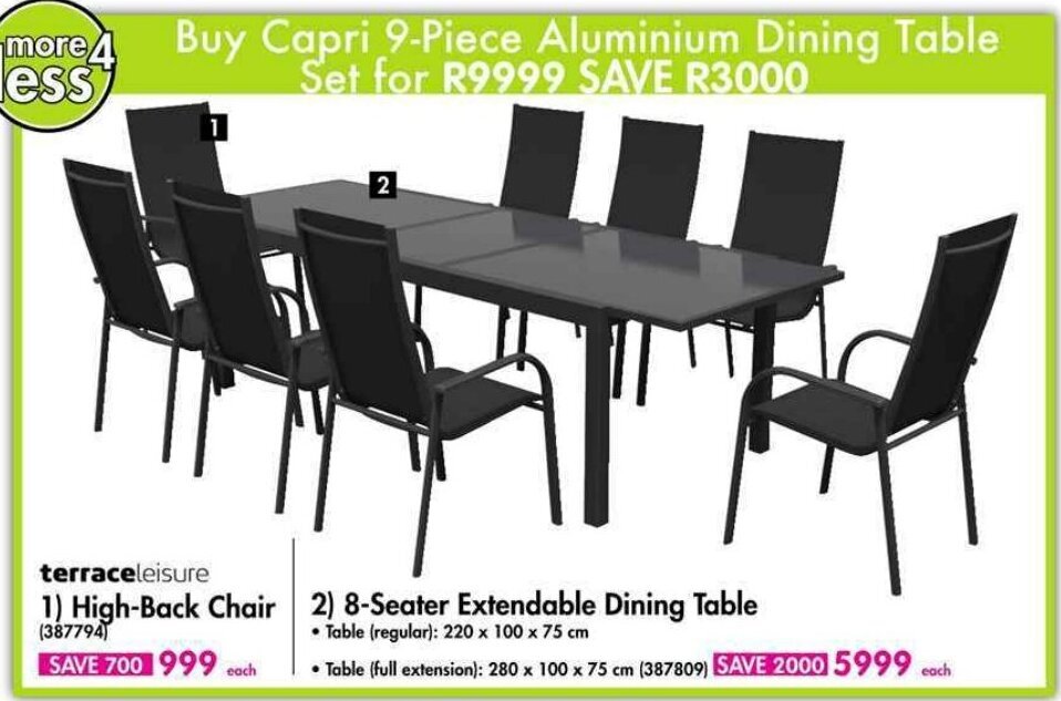 Buy Capri 9-Piece Aluminium Dining Table Set offer at Makro