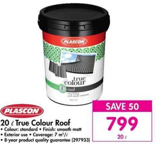 PLASCON 20l True Colour Roof offer at Makro