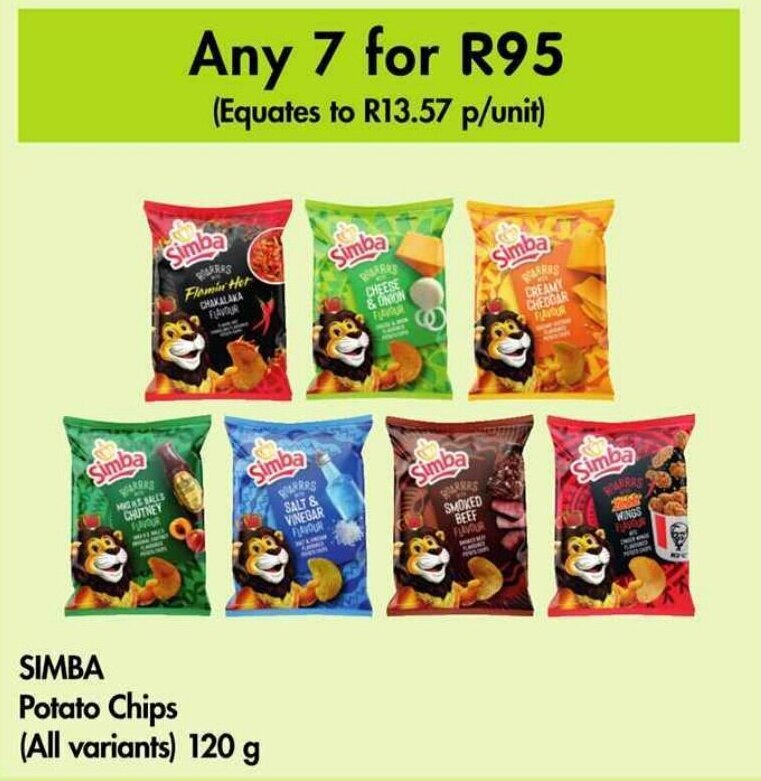 SIMBA Potato Chips (All variants) 120 g offer at Makro