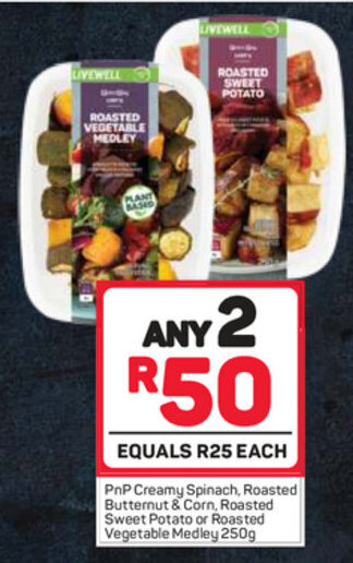 Pick n Pay PnP Creamy Spinach, Roasted Butternut & Corn, Roasted Sweet Potato or Roasted Vegetable Medley 250g offer