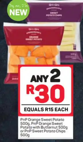 Pick n Pay PnP Orange Sweet Potato 500g, PnP Orange Sweet Potato with Butternut 500g or PnP Sweet Potato Chips 500g offer