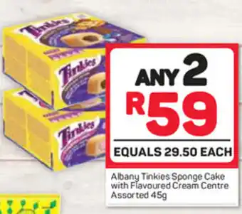 Pick n Pay Albany Tinkies Sponge Cake with Flavoured Cream Centre 45g offer
