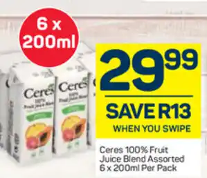 Pick n Pay Ceres 100% Fruit Juice Blend 6x200ml offer