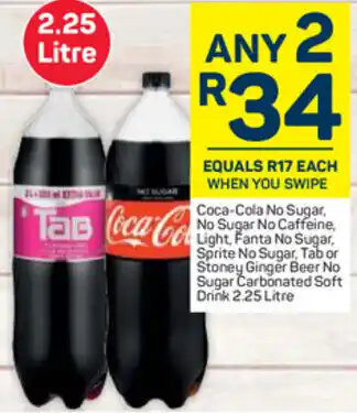 Pick n Pay Coca-Cola No Sugar, No Sugar No Caffeine, Light, Fanta No Sugar, Sprite No Sugar, Tab or Stoney Ginger Beer No Sugar 2.25L offer