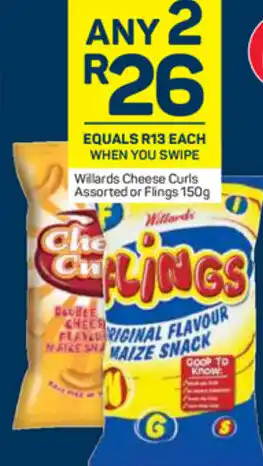 Pick n Pay Willards Cheese Curls or Flings 150g offer