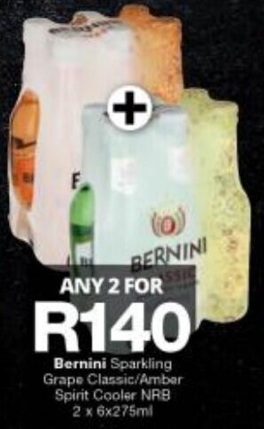 Bernini Sparkling Grape Classic/Amber Spirit Cooler NRB 2 x 6x275ml
