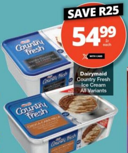 Dairymaid Country Fresh Ice Cream All Variants offer at Checkers