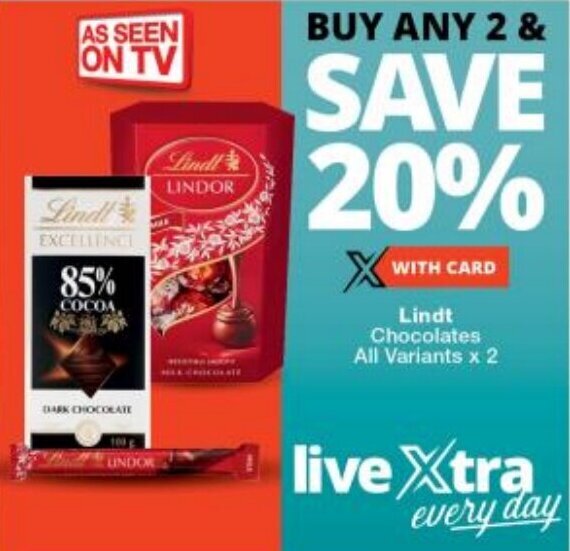Lindt Chocolates All Variants x 2 offer at Checkers