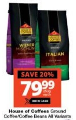 Checkers House of Coffees Ground Coffee/Coffee Beans All Variants offer