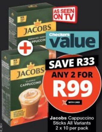 Checkers Jacobs Cappuccino Sticks All Variants 2 x 10 per pack offer