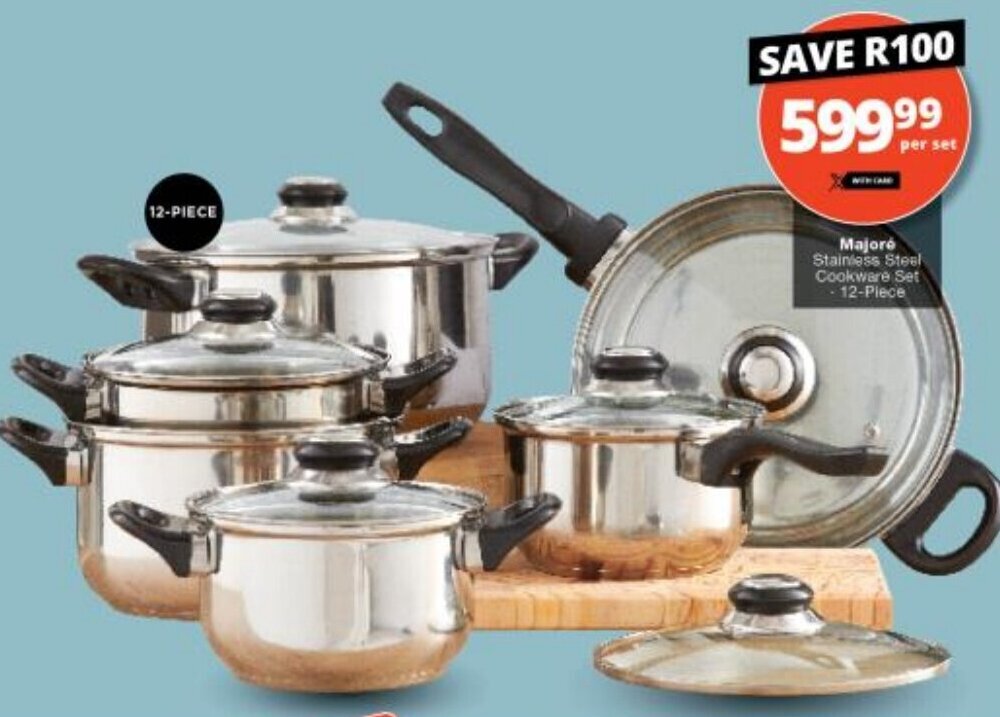 Majoré Stainless Steel Cookware Set 12-Piece offer at Checkers