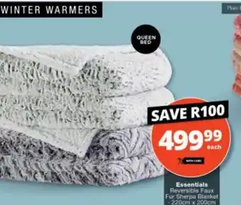 Essentials Reversible Faux Fur Sherpa Blanket 220cm x 200cm