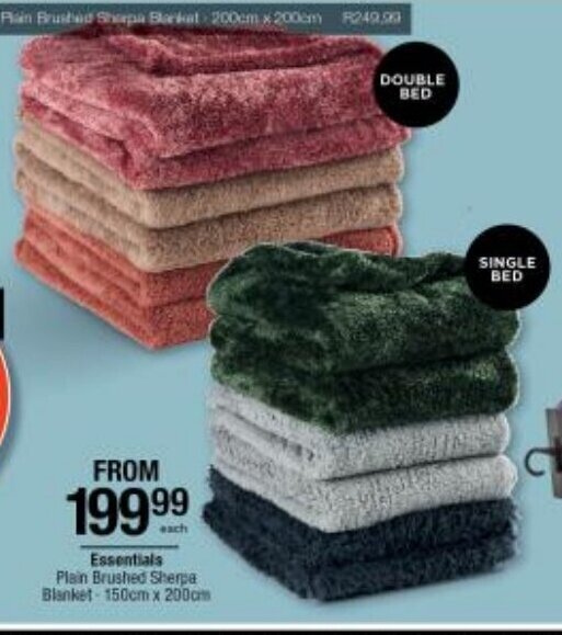 Essentials Plain Brushed Sherpa Blanket150cm x 200cm offer at Checkers
