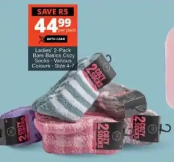 Ladies' 2-Pack Bare Basics Cozy Socks-Various Colours- Size 4-7