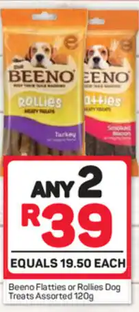 Pick n Pay Beeno Flatties or Rollies Dog Treats 120g offer