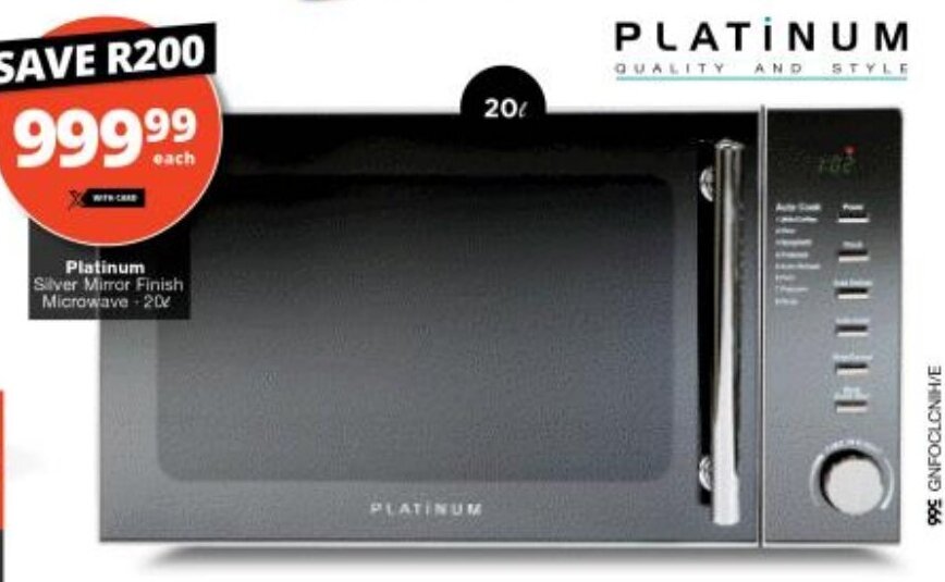 Platinum Silver Mirror Finish Microwave 20 offer at Checkers