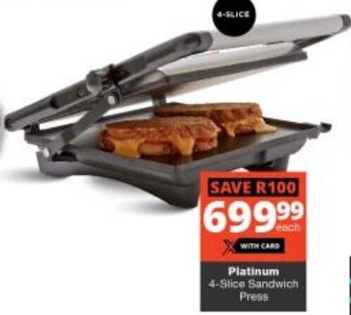 Platinum 4-Slice Sandwich Press offer at Checkers