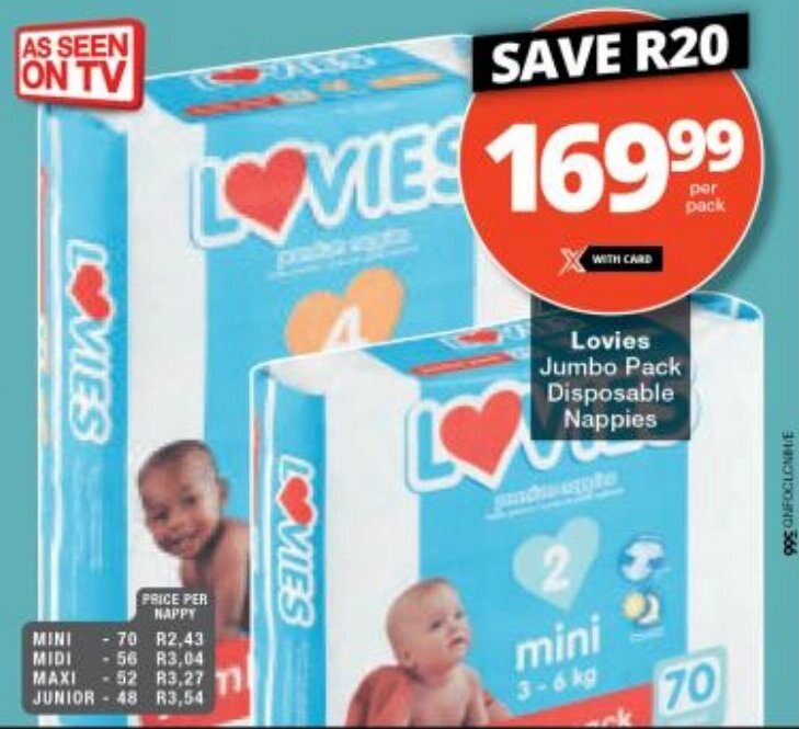 Lovies Jumbo Pack Disposable Nappies offer at Checkers