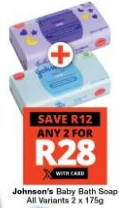 Johnson's Baby Bath Soap All Variants 2 x 175g offer at Checkers