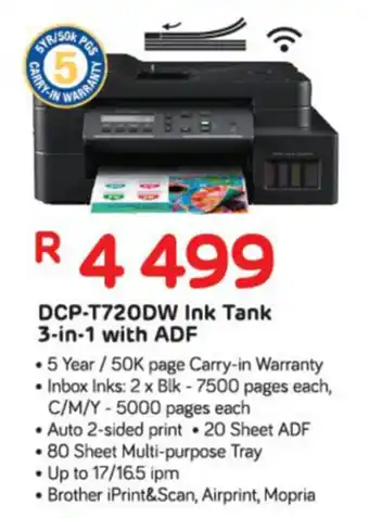 Computer Mania Brother Printer DCP-T720DW Ink Tank 3-in-1 with ADF offer