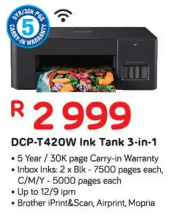 Computer Mania Brother Printer DCP-T420W Ink Tank 3-in-1 offer
