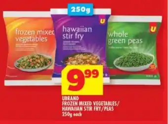 Usave UBRAND FROZEN MIXED VEGETABLES/ HAWAIIAN STIR FRY/PEAS 250g each offer