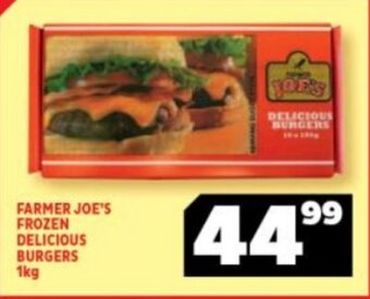 Usave FARMER JOE'S FROZEN DELICIOUS BURGERS 1kg offer