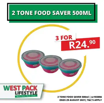 West Pack Lifestyle 2 Tone Food Saver 500ml - sc103886 offer