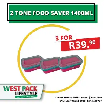 West Pack Lifestyle 2 Tone Food Saver 1400ML - sc103900 offer