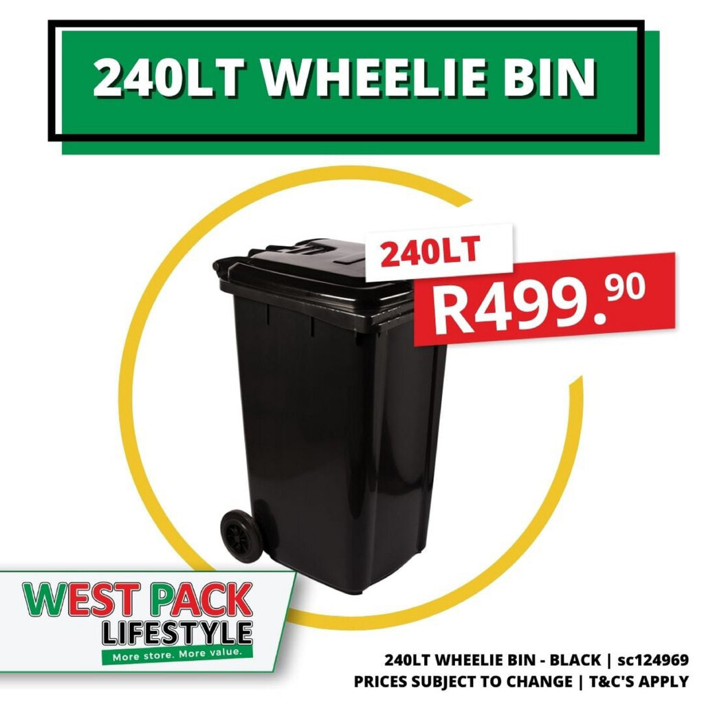 240LT Wheelie Bin Black sc124969 offer at West Pack Lifestyle