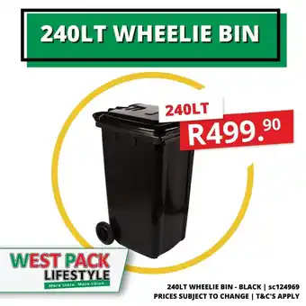 West Pack Lifestyle 240LT Wheelie Bin - Black - sc124969 offer