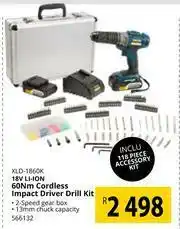Builders Warehouse Ryobi 18V Li-ion 60Nm Cordless Impact Driver Drill Kit XLD-1860K offer