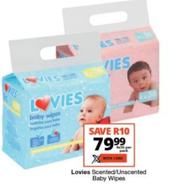 Lovies Scented/Unscented Baby Wipes offer at Checkers