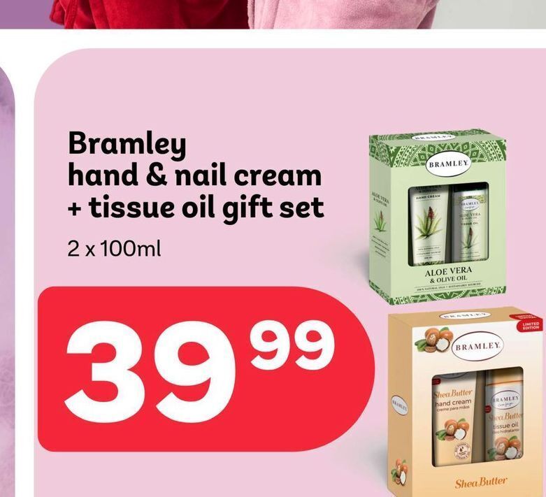 Bramley hand & nail cream + tissue oil gift set offer at PEP