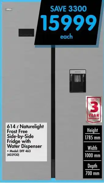 Makro 614l Naturelight Frost Free Side-by-Side Fridge with Water Dispenser offer