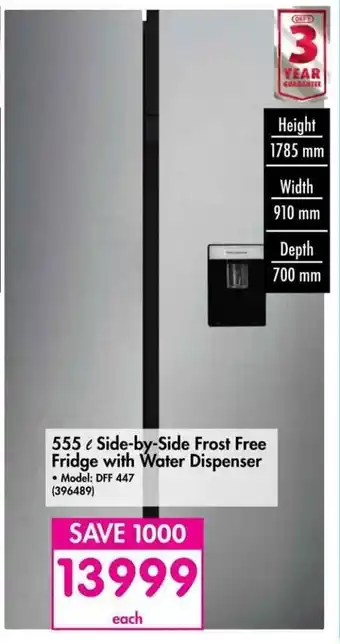 Makro 555l Side-by-Side Frost Free Fridge with Water Dispenser offer