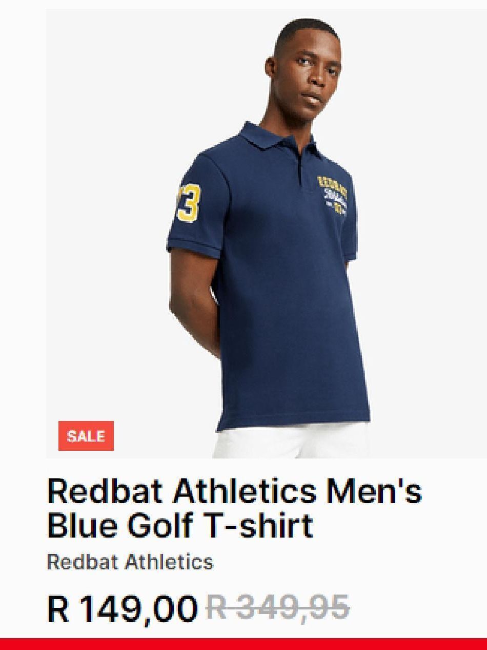 Redbat athletics men's blue golf tshirt offer at Sportscene