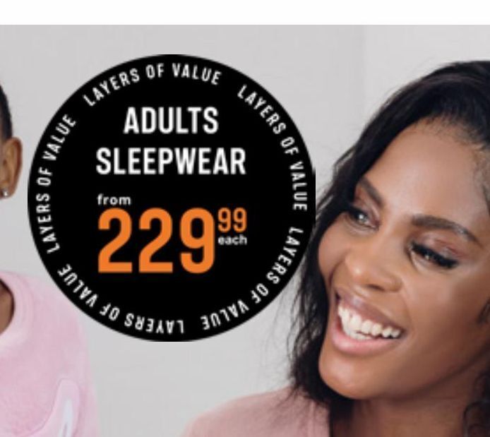 Adults sleepwear offer at Jet