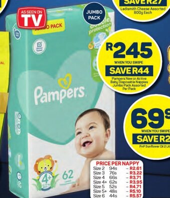 Pick n Pay Pampers New or Active Baby Disposable Nappies Jumbo Pack Assorted Per Pack offer