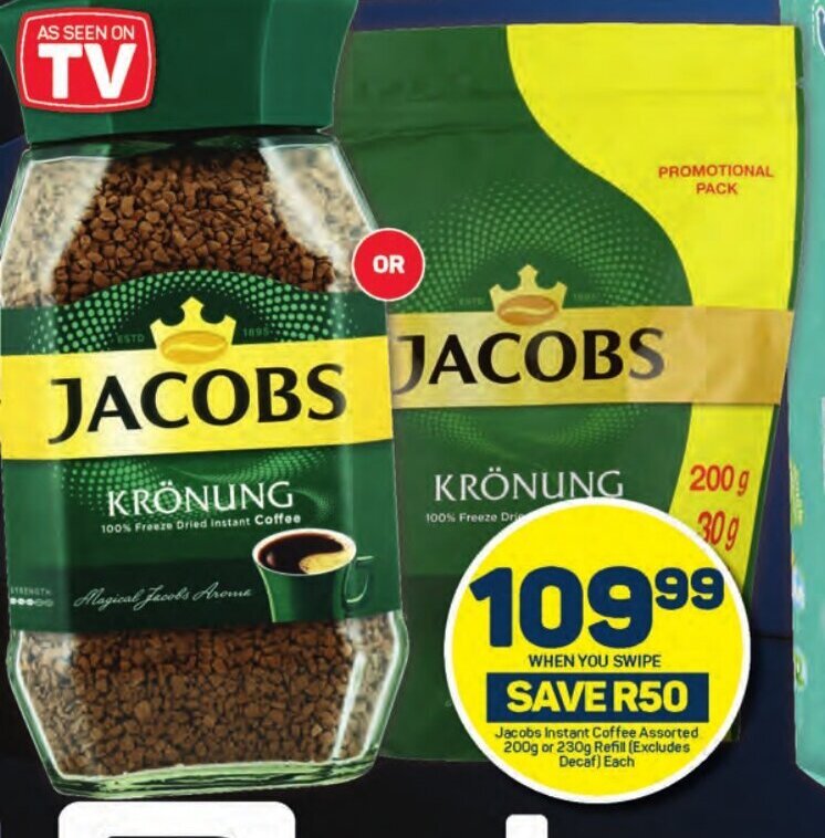 Jacobs Instant Coffee Assorted 200g or 230g Refill (Excludes Decaf