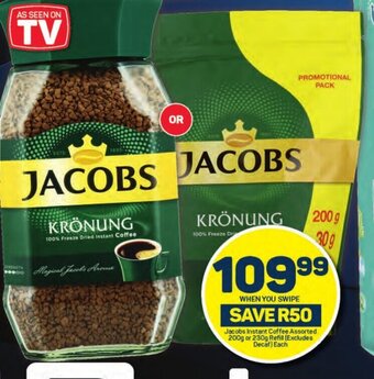 Pick n Pay Jacobs Instant Coffee Assorted 200g or 230g Refill (Excludes Decaf) Each offer